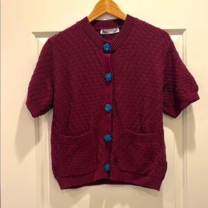 Zara Burgundy Cardigan with Blue Buttons